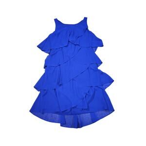 SLNY Women's Blue Chiffon Tiered Salsa Tank Dress 8 Whimsical Knee Length Boho